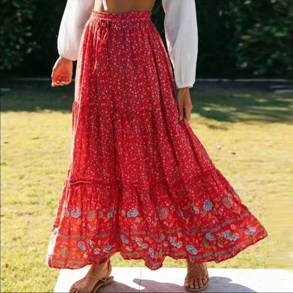 Long Maxi Boho Floral Gypsy Print Skirt Crochet - Picture 9 of 16
